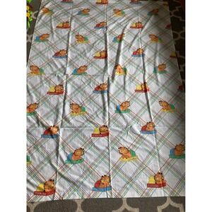 Vintage Garfield Twin Flat &‎ Fitted Sheet Rainbow Plaid Marlborough USA 1980s